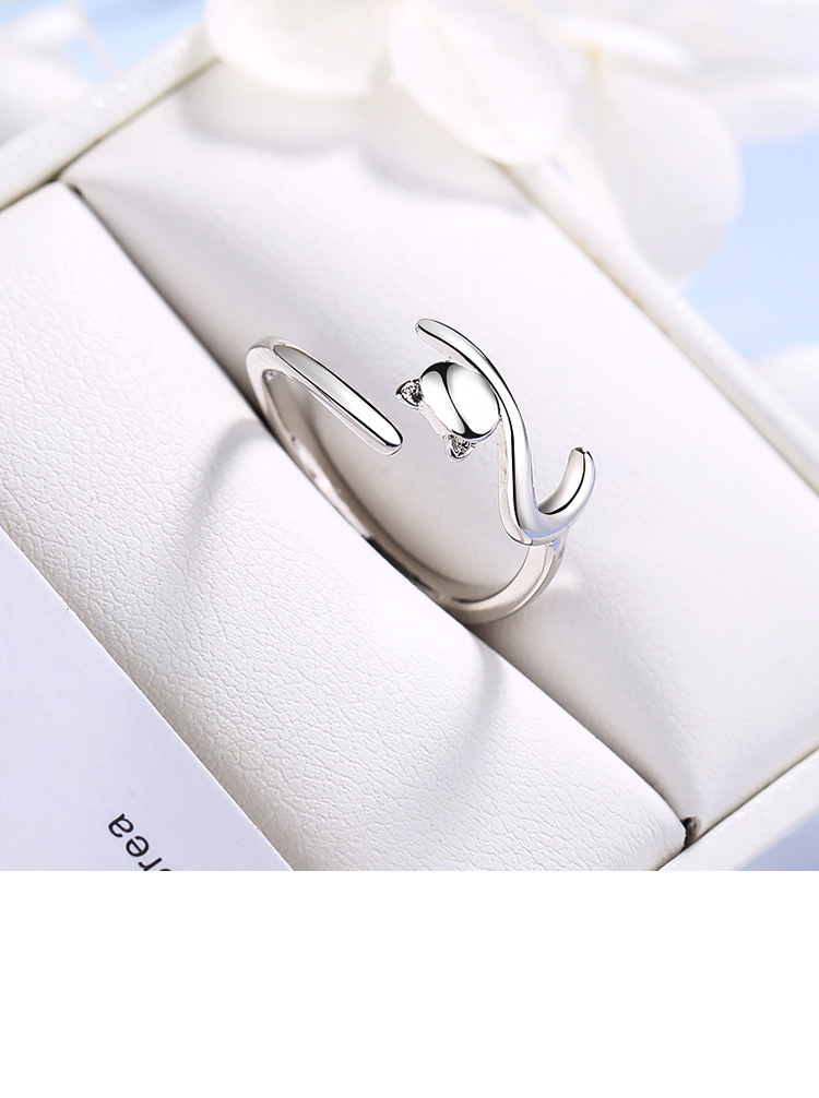 Victoria's Vogue New Fashion Cute Animal 925 Sterling Silver Jewelry Simple Sweet Cat Women Opening Rings