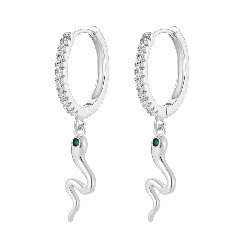 Victoria's Vogue Fashion Cubic Zircon Exquisite Snake Shape Hoop Earrings Gold And Silver Color Dangle Earrings For Women Kpop Jewelry 2020