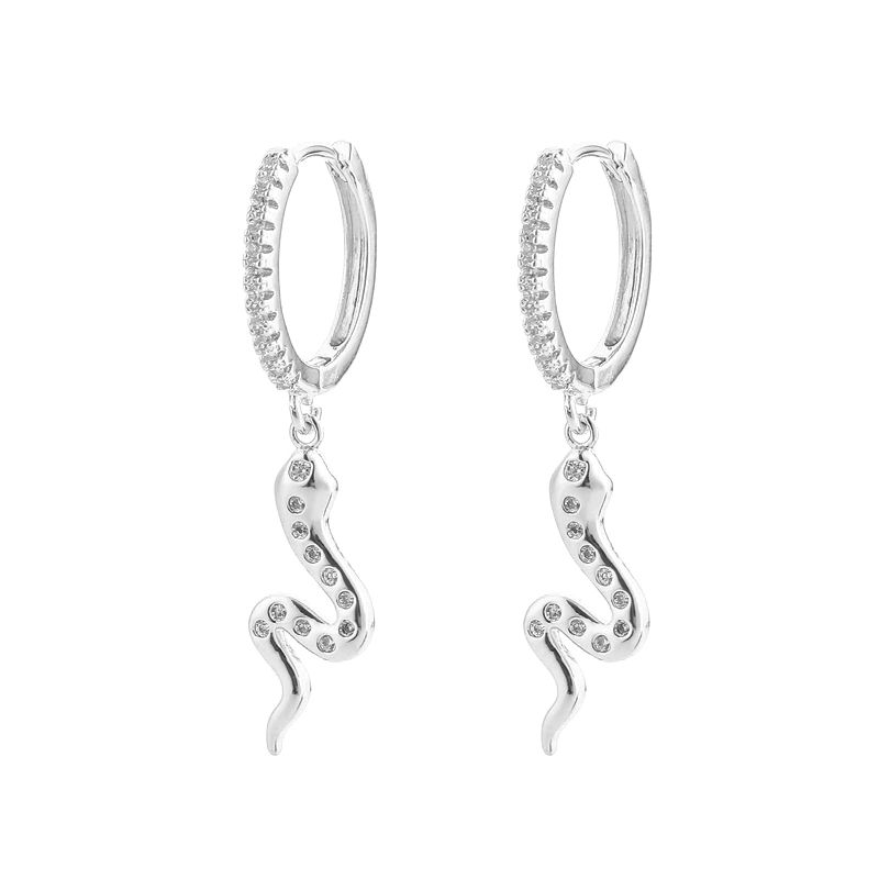 Victoria's Vogue Fashion Cubic Zircon Exquisite Snake Shape Hoop Earrings Gold And Silver Color Dangle Earrings For Women Kpop Jewelry 2020
