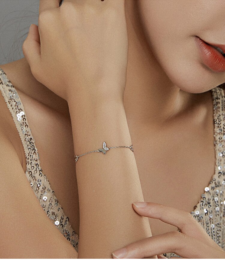 Victoria's Vogue Sterling Silver 925 Lobster Clasp Chain Bracelet for Women Flying Butterfly Popular OOTD Silver Jewelry Femal