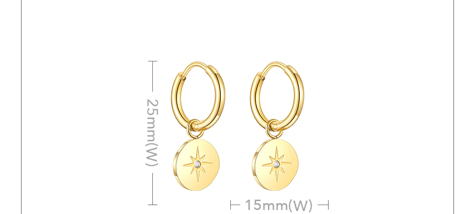 Victoria's Vogue Circle Light Star Drop Earrings For Women Gold Color Earings Stainless Steel Fashion Jewelry Gift Pendientes