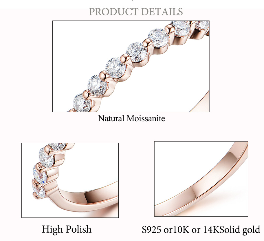 Victoria's Vogue 14K 10K Rose Gold Bubble Ring for Women Moissanite Solitaire Ring Matching Half Eternity Wedding Band Engagement