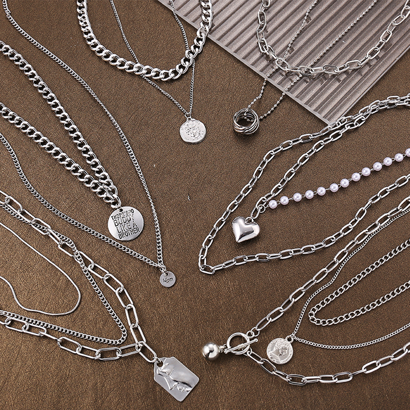 Victoria's Vogue Punk Multilayered Cross Lock Pendant Necklace For Women Silver Color Portrait Coin Chain Choker Necklaces 2021 Jewelry