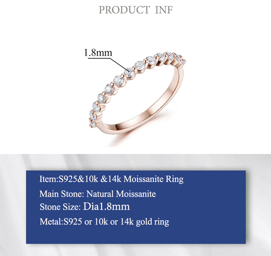 Victoria's Vogue 14K 10K Rose Gold Bubble Ring for Women Moissanite Solitaire Ring Matching Half Eternity Wedding Band Engagement