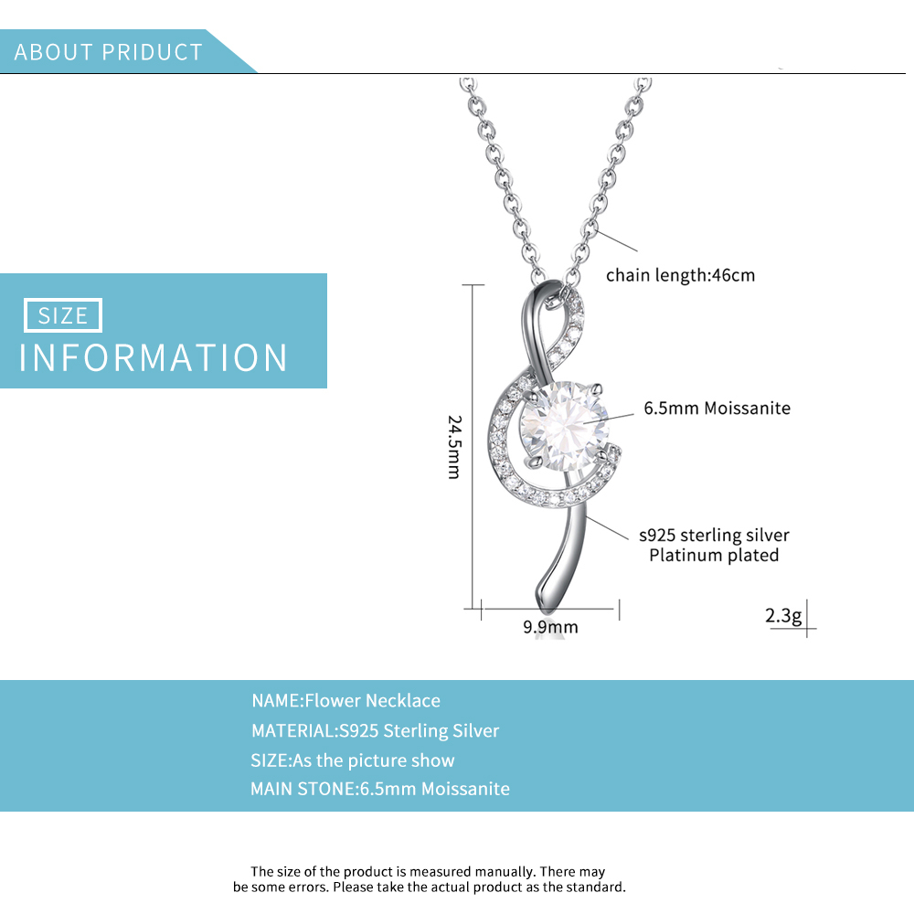 Victoria's Vogue 100% 925 Sterling Silver Jewelry Women Personality Musical Note Moissanite Necklace Silver Wedding Pendant Necklace Gift