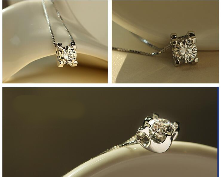 Victoria's Vogue 925 Sterling Silver Jewelry Not Allergic Fashion Simple Zircon Upscale Perspective Square Clavicle Chain Pendant Necklaces