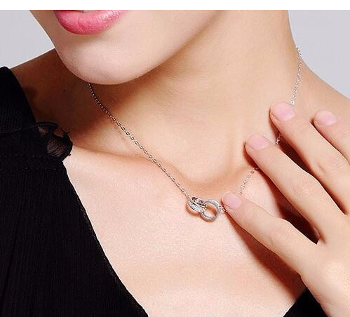 Victoria's Vogue 925 Sterling Silver Jewelry Korean Version Of The New Simple Fashion Bicyclic Brilliant Clavicle Chain Pendant Necklaces