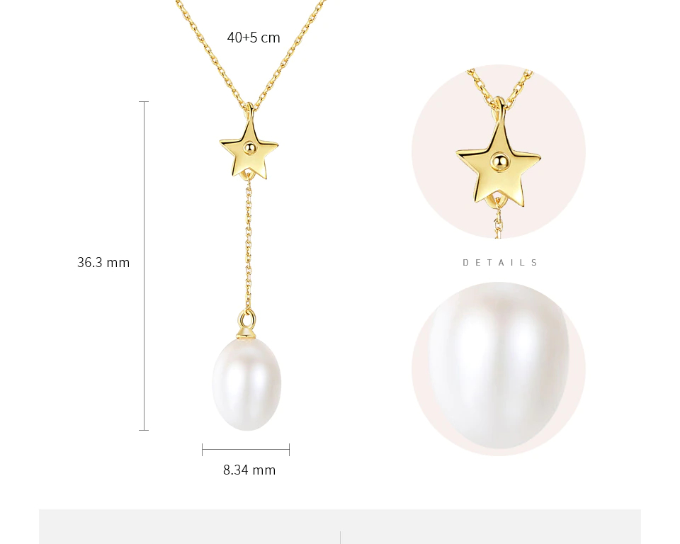 Victoria's Vogue Genuine 925 Silver Necklace Natural Freshwater Pearl Pentagonal Pendant Necklace Clavicular Chain Women Jewelry Gift