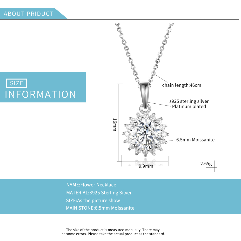 Victoria's Vogue 100% 925 Sterling Silver Necklace Women Luxury Sun Flower Moissanite Necklace Silver Wedding Pendant Necklace Jewelry Gift