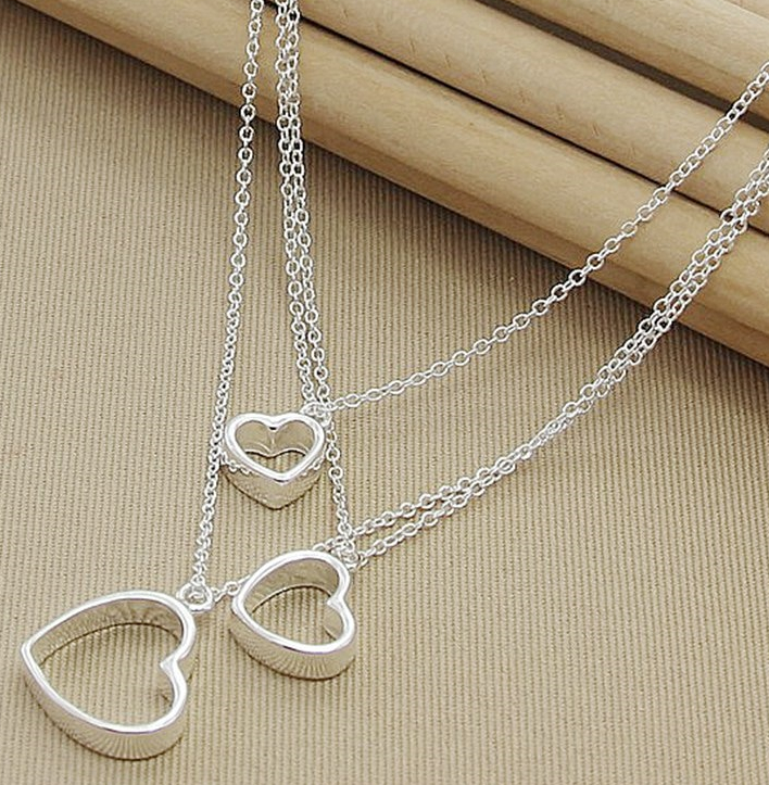 Victoria's Vogue 925 Sterling Silver Three Hearts Pendant Necklace For Women Wedding Engagement Party Jewelry