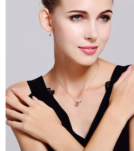 Victoria's Vogue 925 Sterling Silver Jewelry Korean Version Of The New Simple Fashion Bicyclic Brilliant Clavicle Chain Pendant Necklaces
