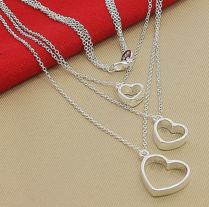 Victoria's Vogue 925 Sterling Silver Three Hearts Pendant Necklace For Women Wedding Engagement Party Jewelry