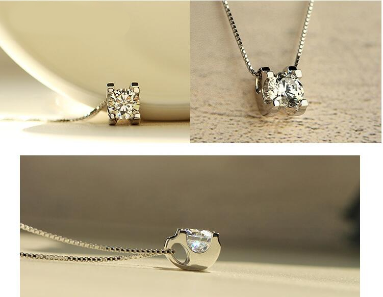 Victoria's Vogue 925 Sterling Silver Jewelry Not Allergic Fashion Simple Zircon Upscale Perspective Square Clavicle Chain Pendant Necklaces