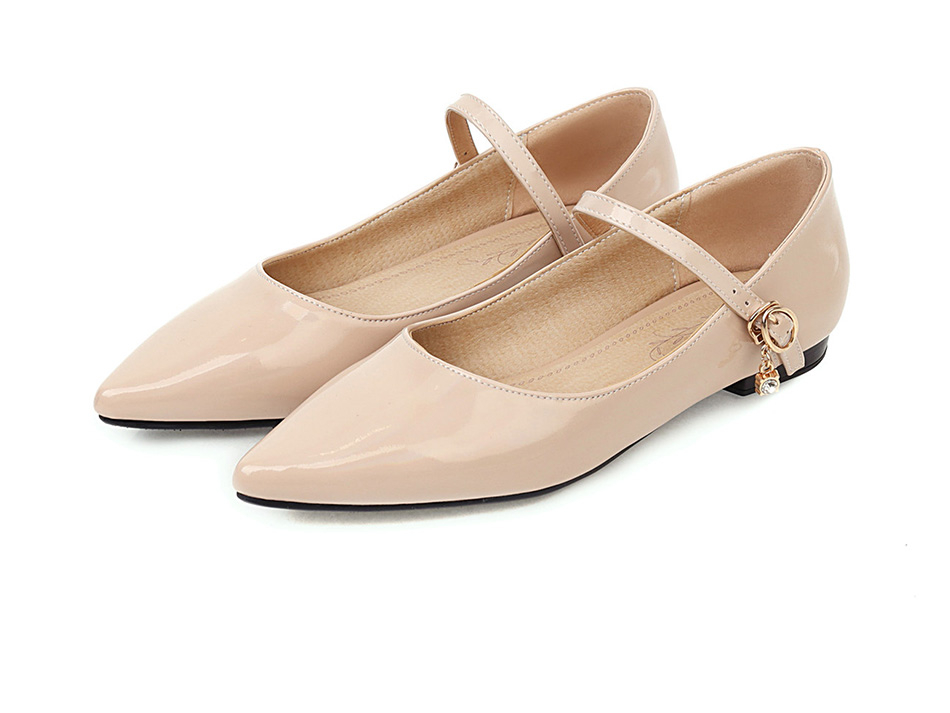 Victoria's Vogue Patent Leather Pointed Toe Flats Women Mary Jane Fashion Crystal Ladies Office Shoes Flat Heel Comfortable Plus Size 46