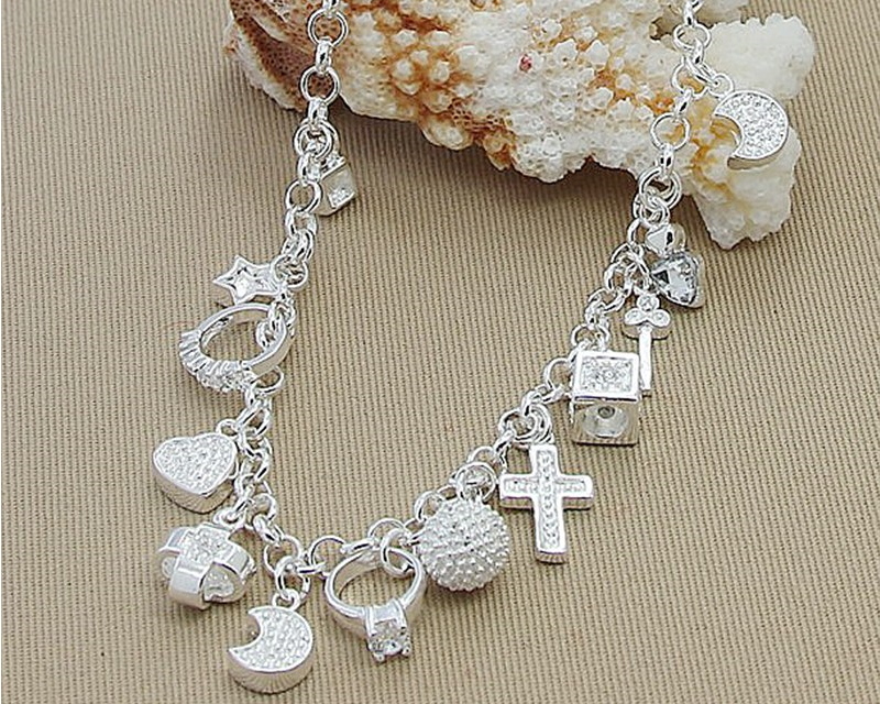 Victoria's Vogue 925 Sterling Silver Cross Heart Moon Ball Multiple Pendants Chain Necklace For Woman Wedding Fashion Jewelry Charm