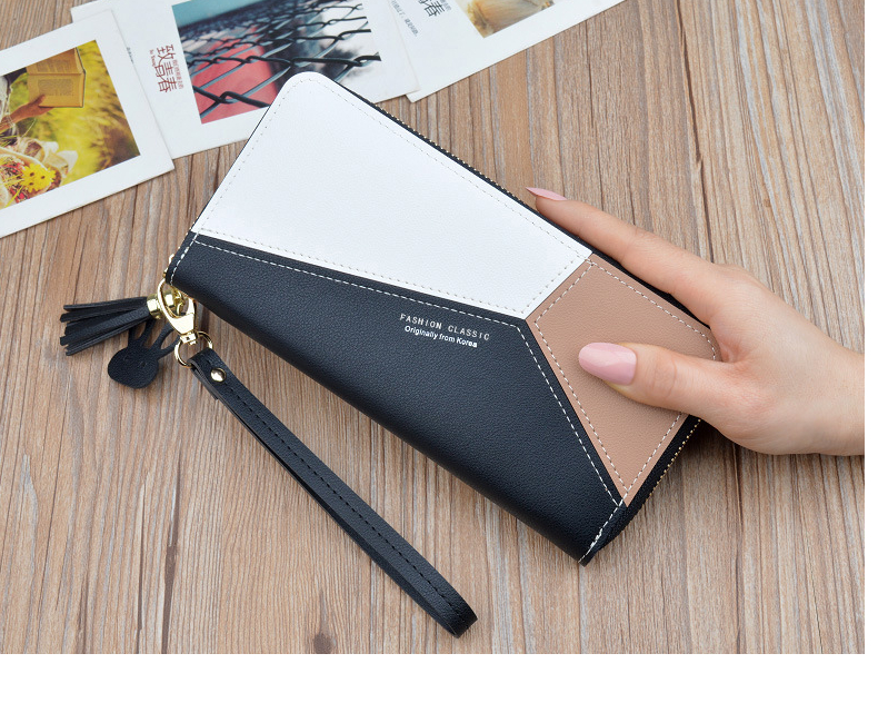 Victoria's Vogue Geometric Women Wallets with Zipper Pink Phone Pocket Purse Card Holder Patchwork Women Long Wallet Lady Tassel Short Coin Purse