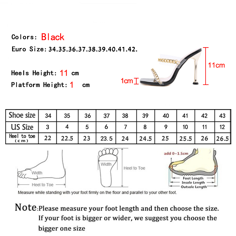Victoria's Vogue Clear PVC Transparent High Heel Slippers Summer Fashion Chain Design Slip On Square Toe Slides Women Mules Pumps