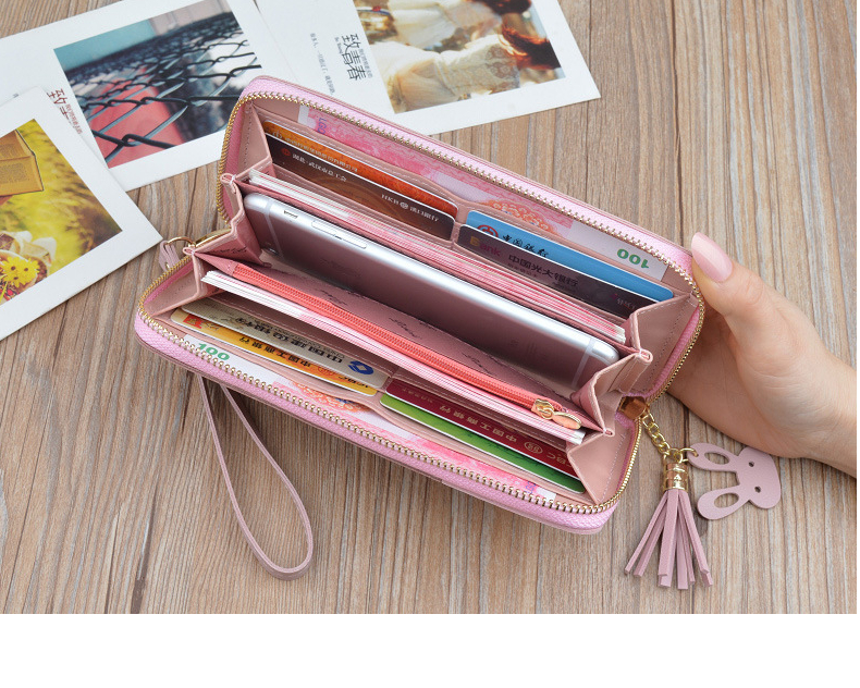 Victoria's Vogue Geometric Women Wallets with Zipper Pink Phone Pocket Purse Card Holder Patchwork Women Long Wallet Lady Tassel Short Coin Purse