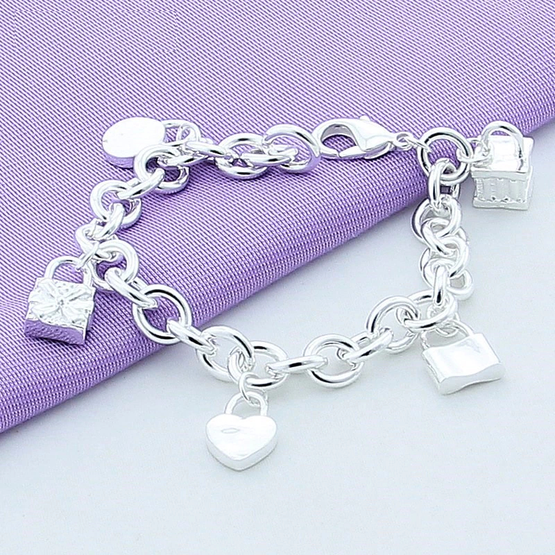 Victoria's Vogue 925 Sterling Silver Five Round Square Lock Bracelet For Women Fashion Charm Wedding Engagement Party Jewelry