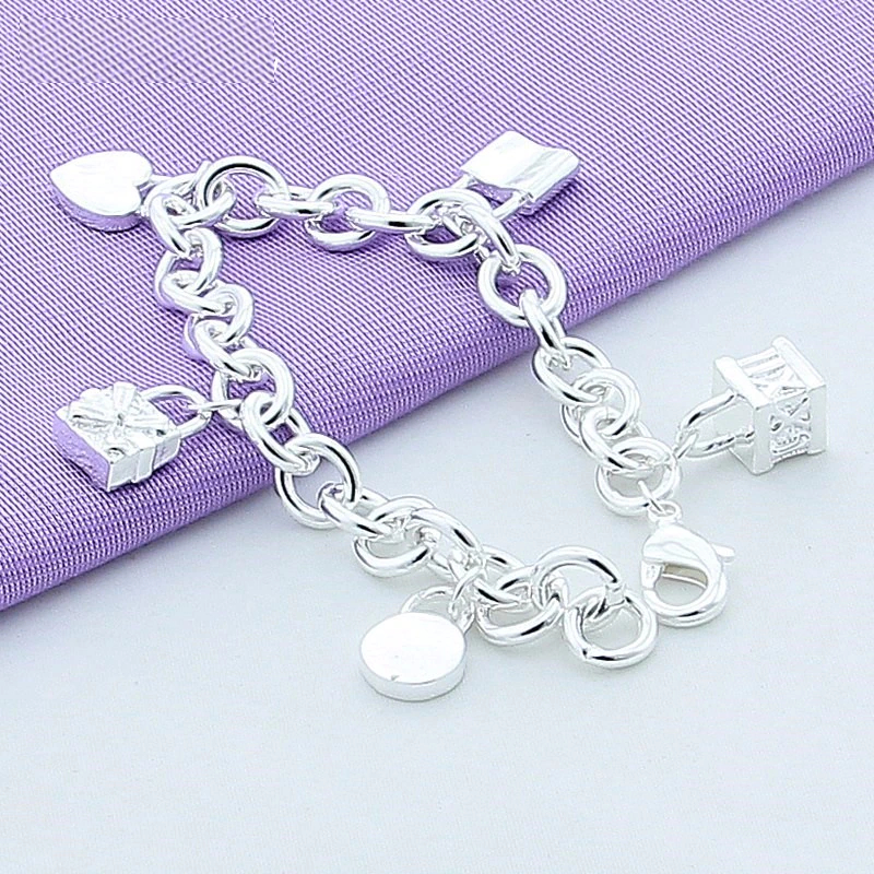 Victoria's Vogue 925 Sterling Silver Five Round Square Lock Bracelet For Women Fashion Charm Wedding Engagement Party Jewelry