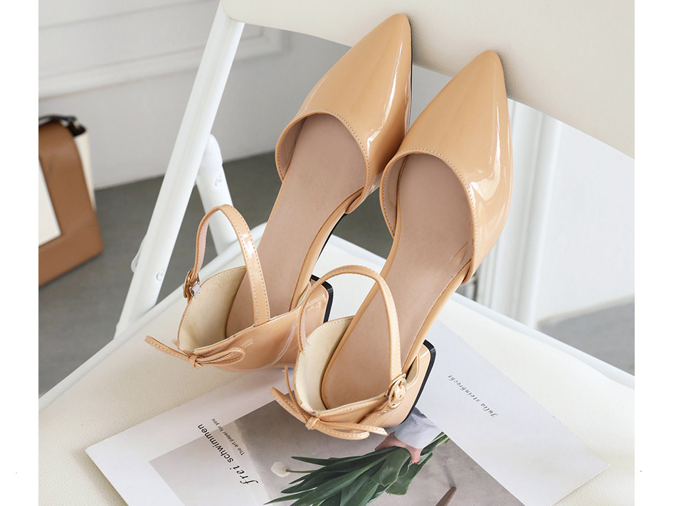 Victoria's Vogue Patent Leather Pointed Toe Shoes Women Two Piece Summer Shoes Pumps For Office Working Fashion Bowie Mid Heel Big Size 48