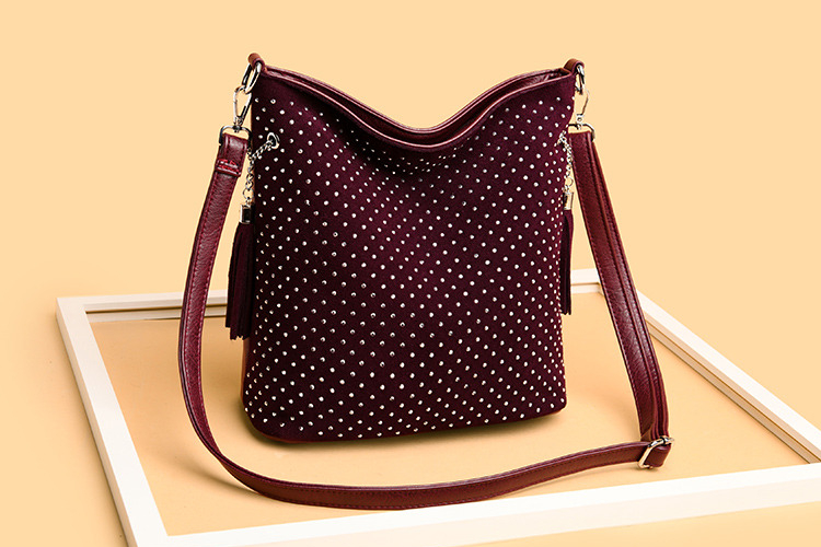 Victoria's Vogue New Rhinestone Women Bucket Bag Large Scrub Leather Handbag for Ladies Big Size Tote Shoulder Bags Tassels Crossbody Bags