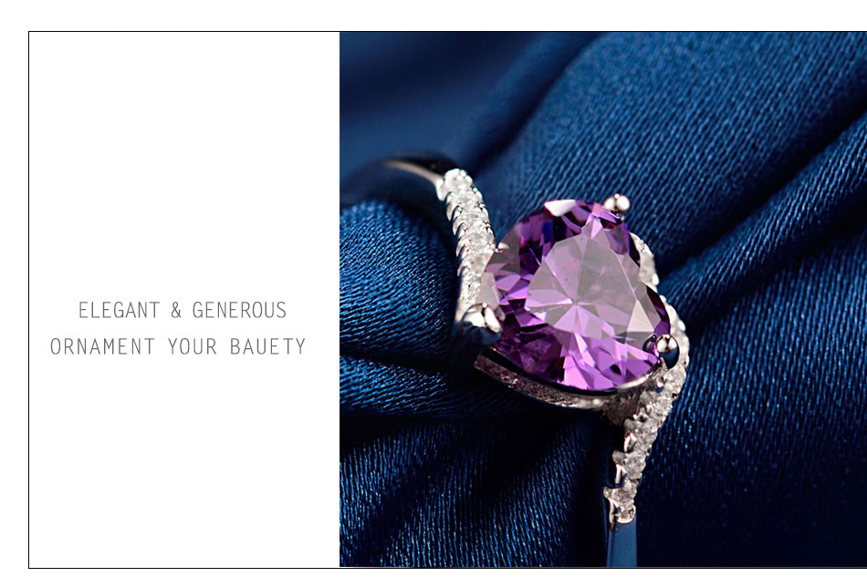 Victoria's Vogue New Arrivals 100% Sterling Silver Purple Zircon Rings Women Charm Silver Fashion Heart Rings Jewelry