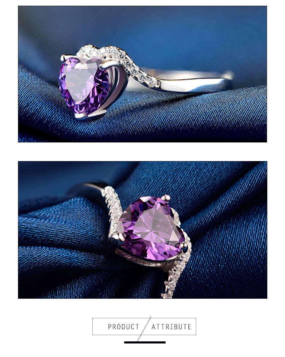 Victoria's Vogue New Arrivals 100% Sterling Silver Purple Zircon Rings Women Charm Silver Fashion Heart Rings Jewelry