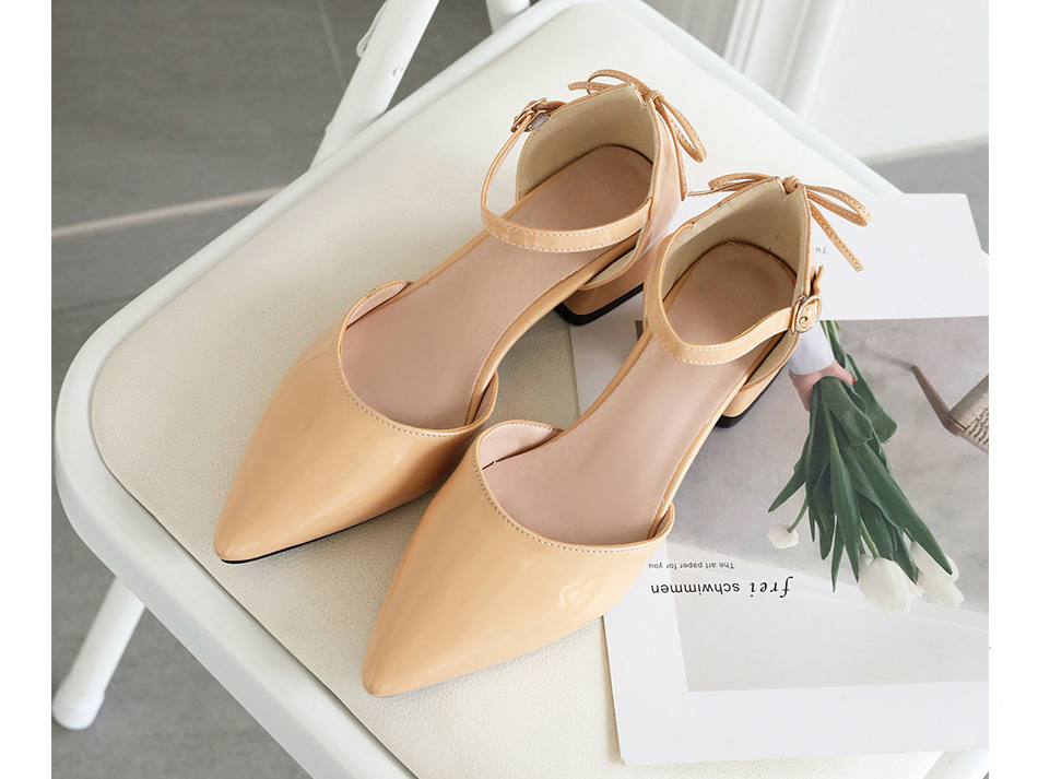 Victoria's Vogue Patent Leather Pointed Toe Shoes Women Two Piece Summer Shoes Pumps For Office Working Fashion Bowie Mid Heel Big Size 48