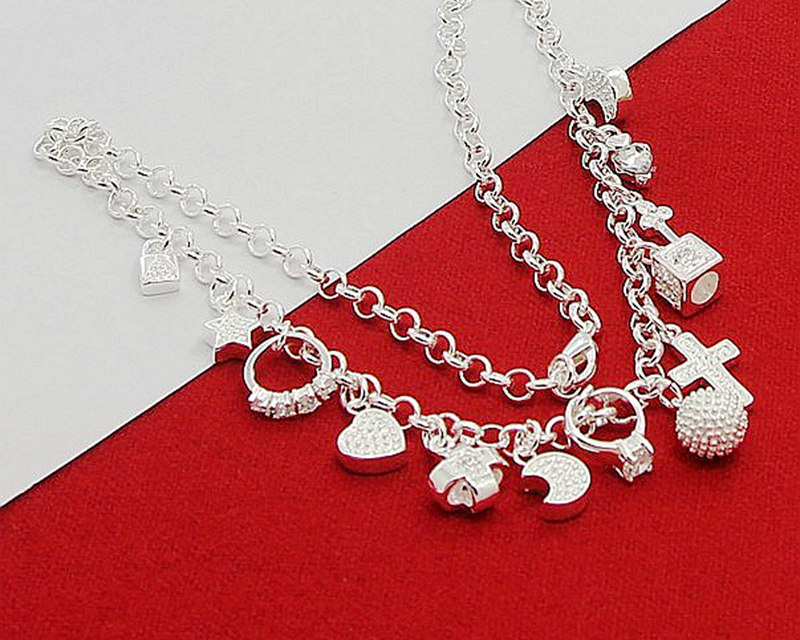 Victoria's Vogue 925 Sterling Silver Cross Heart Moon Ball Multiple Pendants Chain Necklace For Woman Wedding Fashion Jewelry Charm