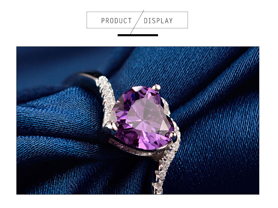 Victoria's Vogue New Arrivals 100% Sterling Silver Purple Zircon Rings Women Charm Silver Fashion Heart Rings Jewelry