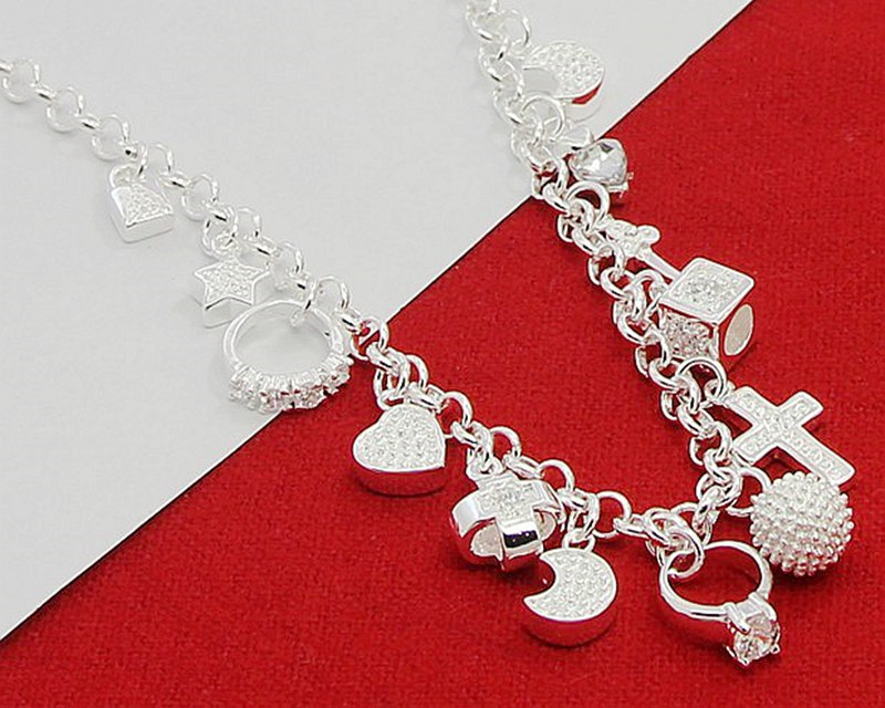 Victoria's Vogue 925 Sterling Silver Cross Heart Moon Ball Multiple Pendants Chain Necklace For Woman Wedding Fashion Jewelry Charm