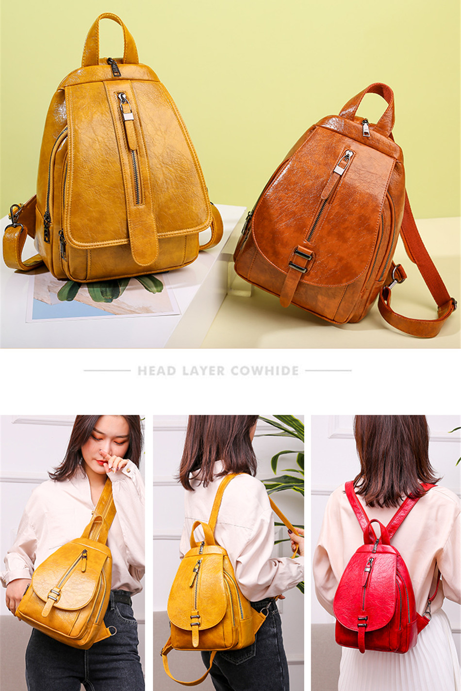 Victoria's Vogue 2021 New Women Backpack High Quality Oil Wax Leather Backpack Chest Bag Fashion Travel Backpack Daily Bag Backbag Mochila Sac