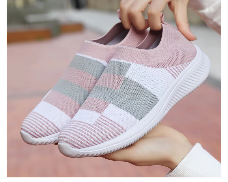 Victoria's Vogue Women's Casual Vulcanized Shoes Woman Mesh Sneakers Women Knitted Flat Ladies Slip On Female Footwear Size 42 Feminino Zapatos
