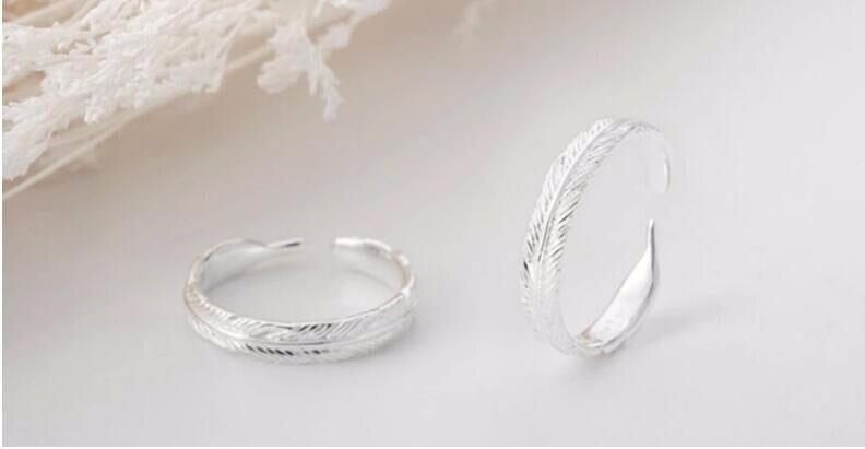 Victoria's Vogue Korean Version Of The Fashion  925 Sterling Silver Jewelry Leaf Not Allergic Beauty Feathers Opening Rings