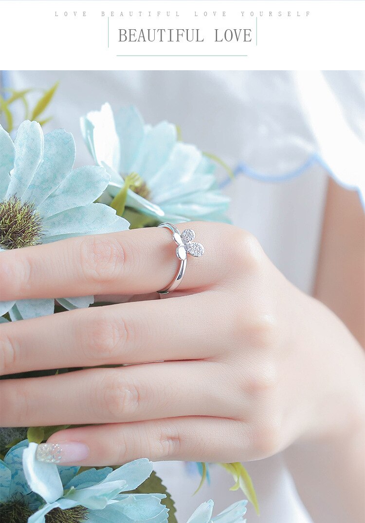 Victoria's Vogue New Beautiful Simple Popular Fresh Butterfly 925 Sterling Silver Jewelry Personality Creative Crystal Opening Rings Victoria's Vogue New Beautiful Simple Popular Fresh Butterfly 925 Sterling Silver Jewelry Personality Creative Crystal Opening Rings