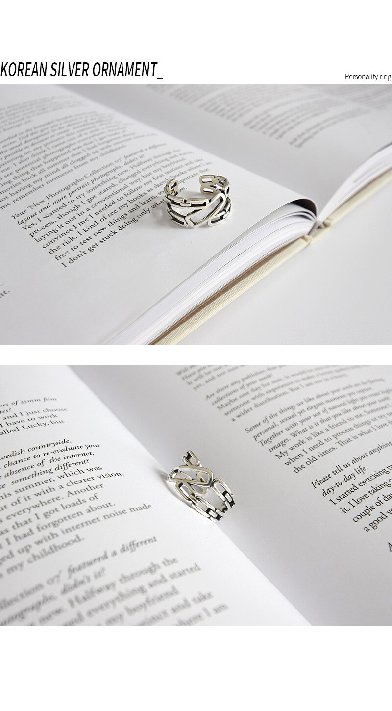 Victoria's Vogue New Personality Wide-faced Chain 925 Sterling Silver Jewelry Irregular Exquisite Geometric Hollow Opening Rings Victoria's Vogue New Personality Wide-faced Chain 925 Sterling Silver Jewelry Irregular Exquisite Geometric Hollow Opening Rings