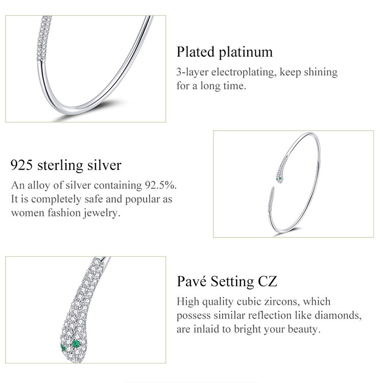 Victoria's Vogue Silver Snake Opening Bracelet 925 Sterling Silver Spirit Snake Bangle Bracelet Gift for Women Engagement Jewelry