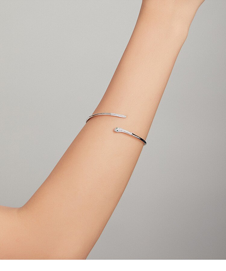 Victoria's Vogue Silver Snake Opening Bracelet 925 Sterling Silver Spirit Snake Bangle Bracelet Gift for Women Engagement Jewelry