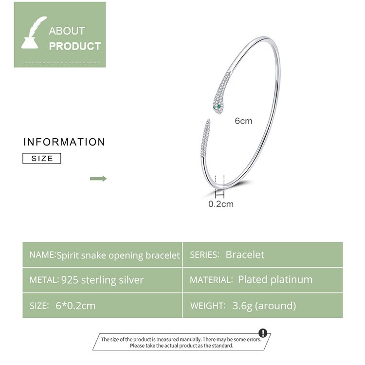 Victoria's Vogue Silver Snake Opening Bracelet 925 Sterling Silver Spirit Snake Bangle Bracelet Gift for Women Engagement Jewelry