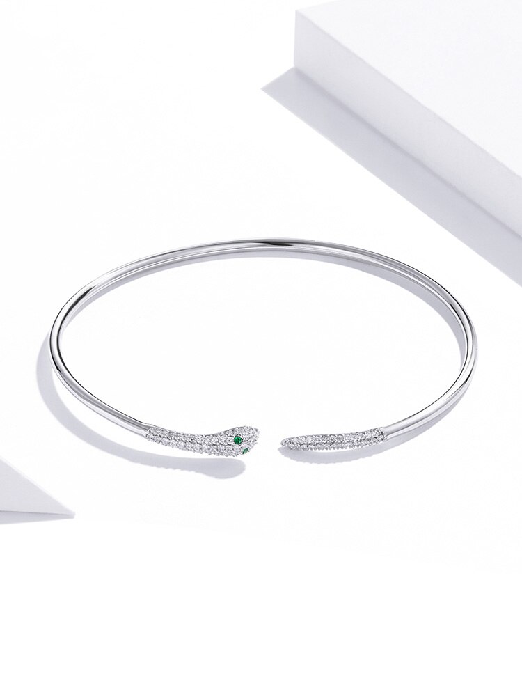 Victoria's Vogue Silver Snake Opening Bracelet 925 Sterling Silver Spirit Snake Bangle Bracelet Gift for Women Engagement Jewelry