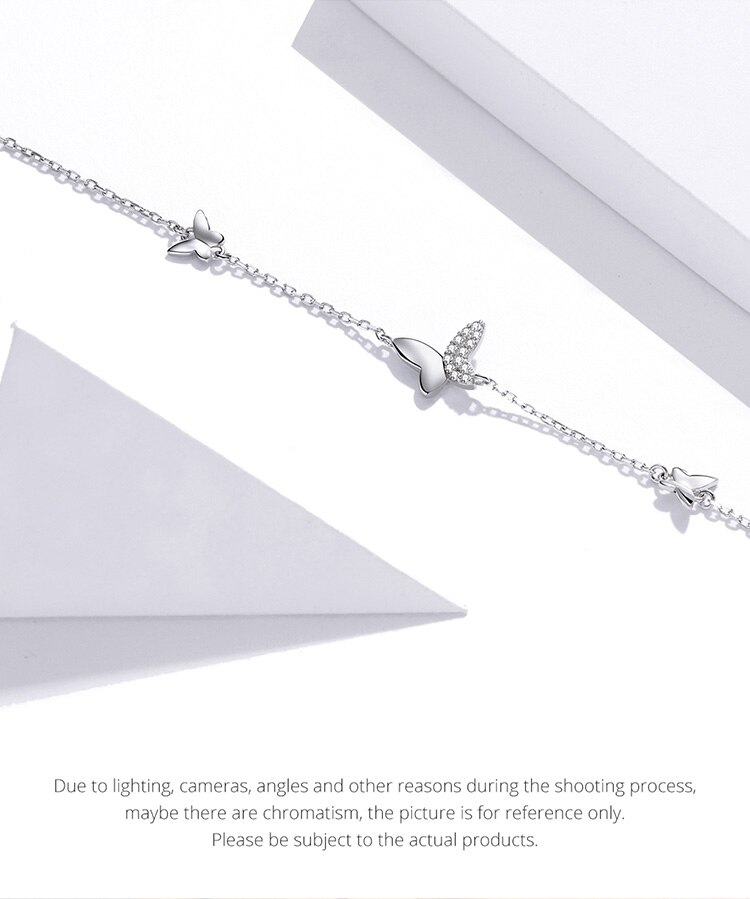 Victoria's Vogue Sterling Silver 925 Lobster Clasp Chain Bracelet for Women Flying Butterfly Popular OOTD Silver Jewelry Femal