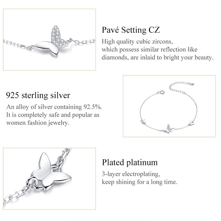 Victoria's Vogue Sterling Silver 925 Lobster Clasp Chain Bracelet for Women Flying Butterfly Popular OOTD Silver Jewelry Femal