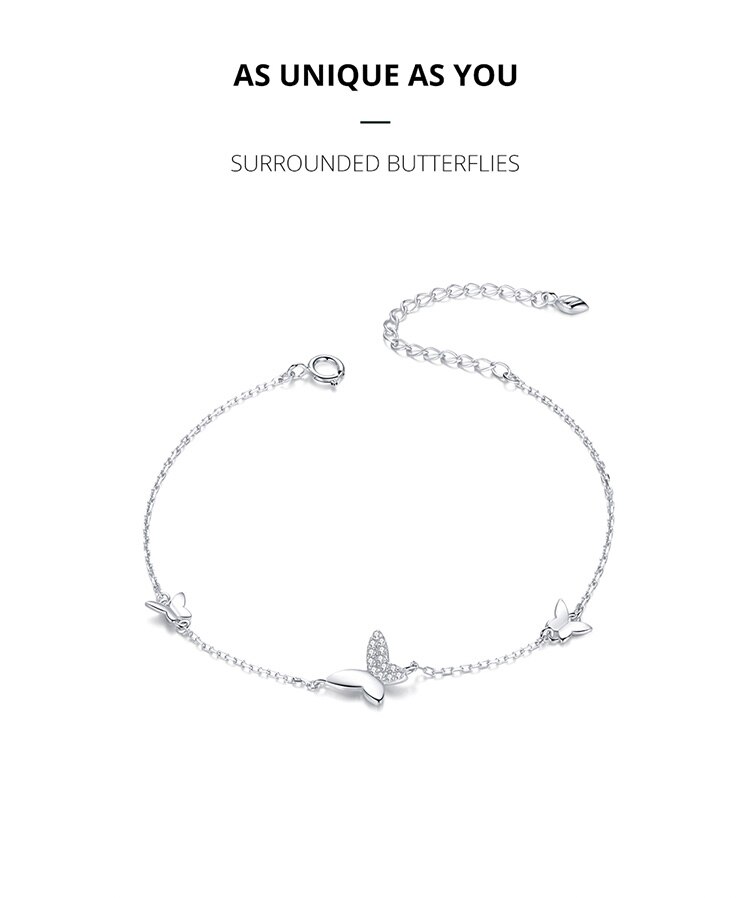 Victoria's Vogue Sterling Silver 925 Lobster Clasp Chain Bracelet for Women Flying Butterfly Popular OOTD Silver Jewelry Femal
