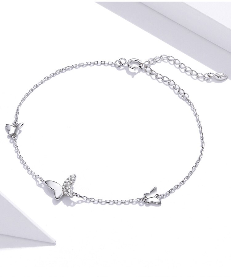 Victoria's Vogue Sterling Silver 925 Lobster Clasp Chain Bracelet for Women Flying Butterfly Popular OOTD Silver Jewelry Femal