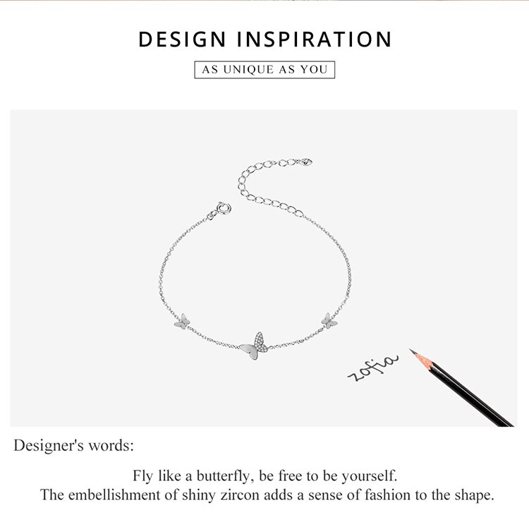 Victoria's Vogue Sterling Silver 925 Lobster Clasp Chain Bracelet for Women Flying Butterfly Popular OOTD Silver Jewelry Femal