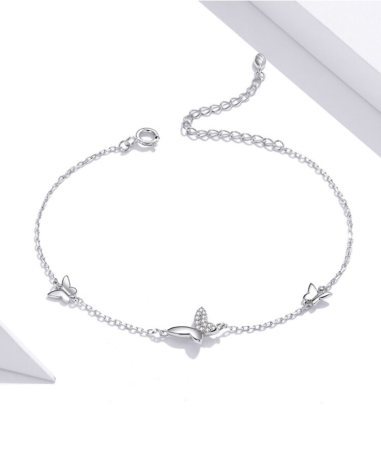 Victoria's Vogue Sterling Silver 925 Lobster Clasp Chain Bracelet for Women Flying Butterfly Popular OOTD Silver Jewelry Femal