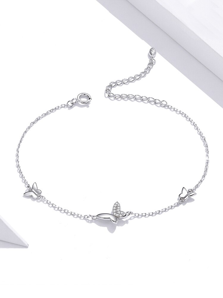 Victoria's Vogue Sterling Silver 925 Lobster Clasp Chain Bracelet for Women Flying Butterfly Popular OOTD Silver Jewelry Femal