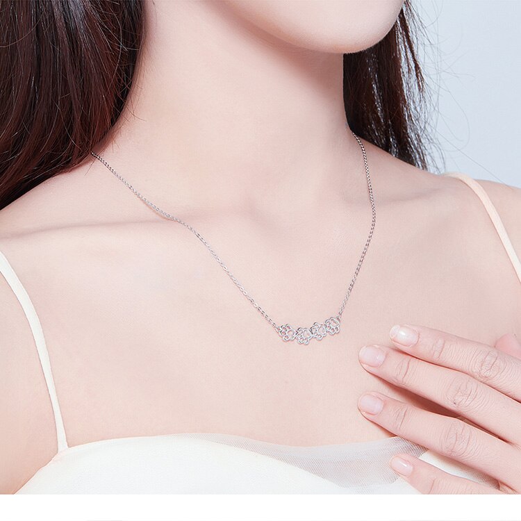 Victoria's Vogue Dog and Cat Paw Silver Choker Necklace for Women 925 Sterling Silver Cat Pet Footprint Short Neckalces Accessories SCN346