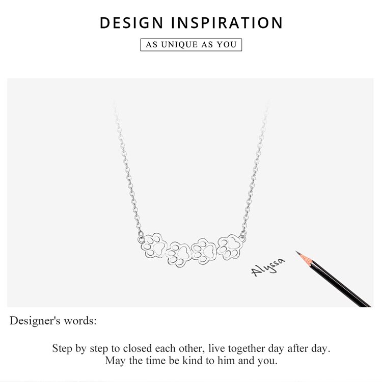 Victoria's Vogue Dog and Cat Paw Silver Choker Necklace for Women 925 Sterling Silver Cat Pet Footprint Short Neckalces Accessories SCN346